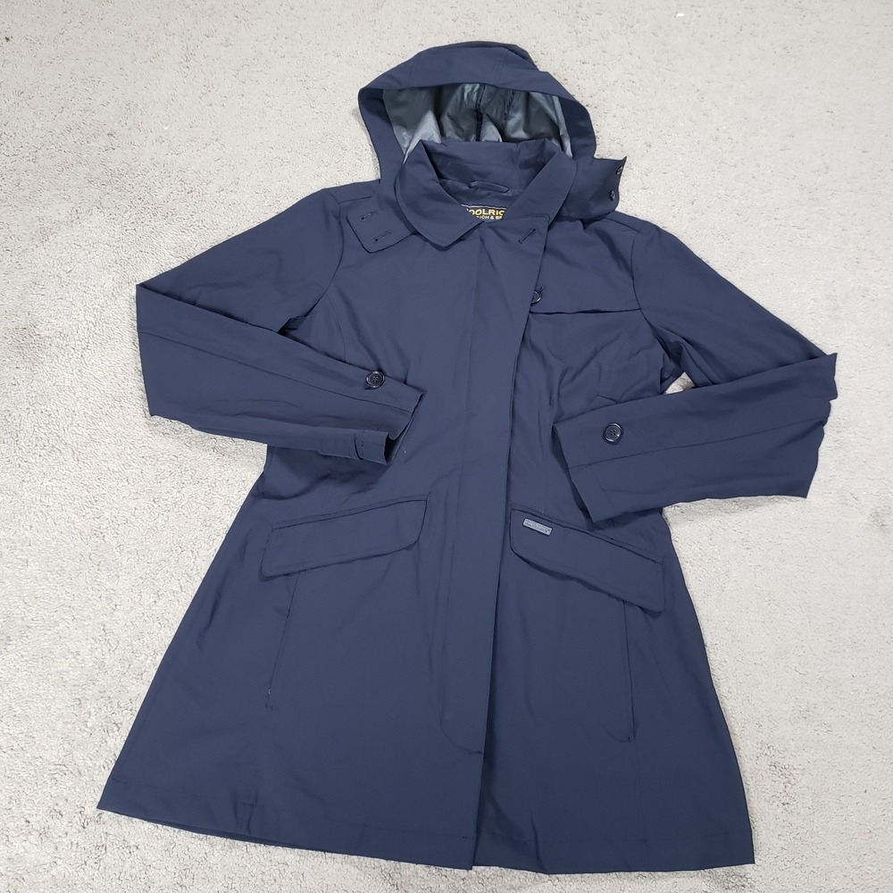 Woolrich Fayette Tech Trench Coat Womens Large L Black Waterproof Hooded Rain - Picture 5 of 16